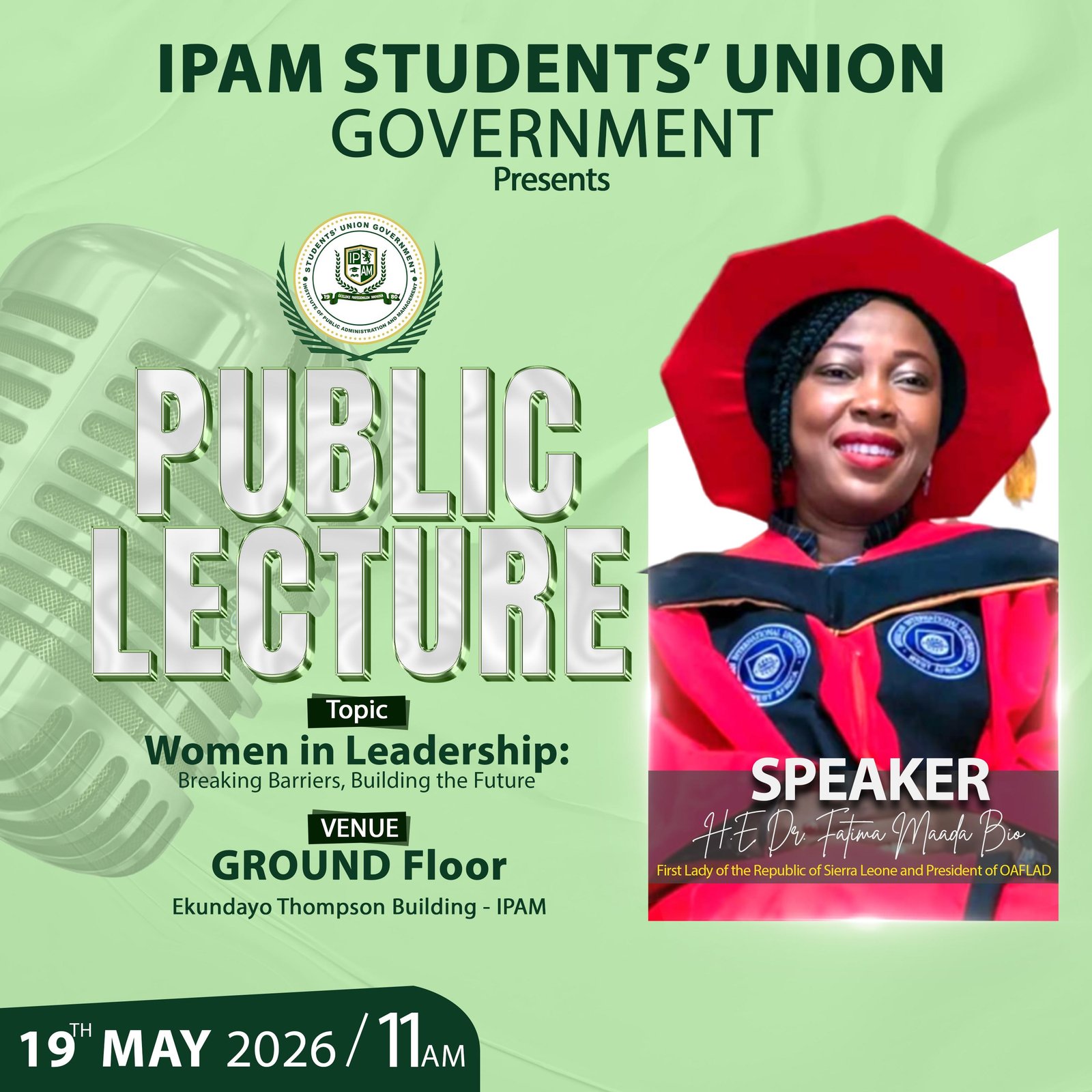 First Lady Dr. Fatima Maada Bio for a Landmark Public Lecture